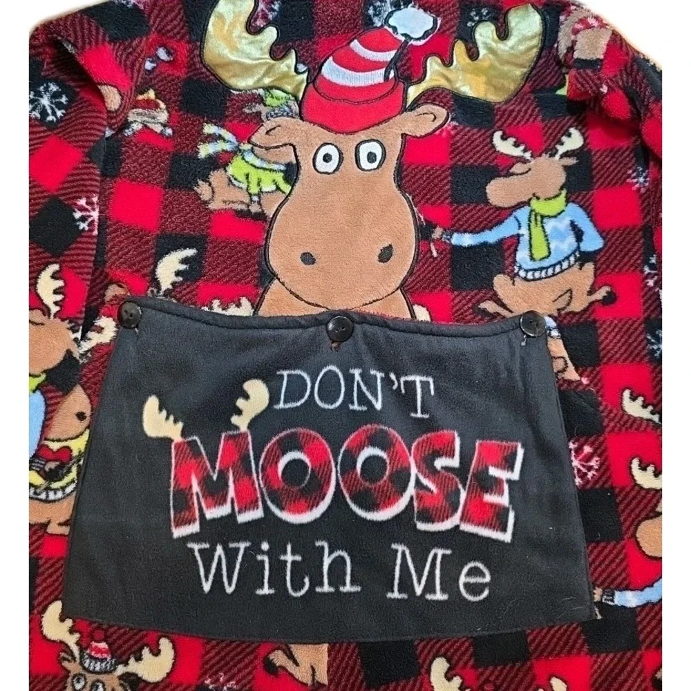 Womens Plush Red Moose Christmas Funny Print Pajamas Sleeper Medium